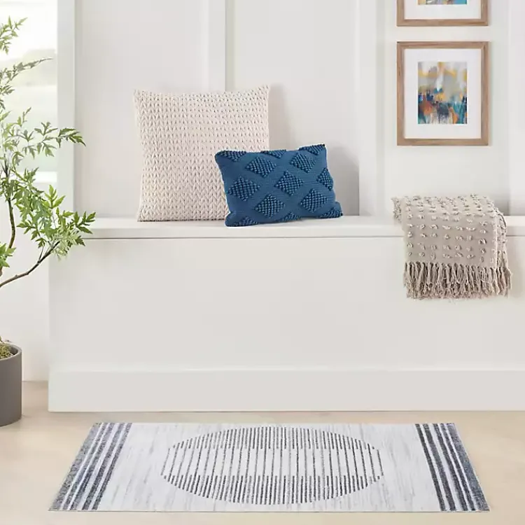 Area Rugs-Kirklands Home Blue Linear Sphere Washable Area Rug, 4x6