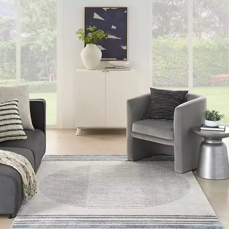 Area Rugs-Kirklands Home Blue Linear Sphere Washable Area Rug, 6x9