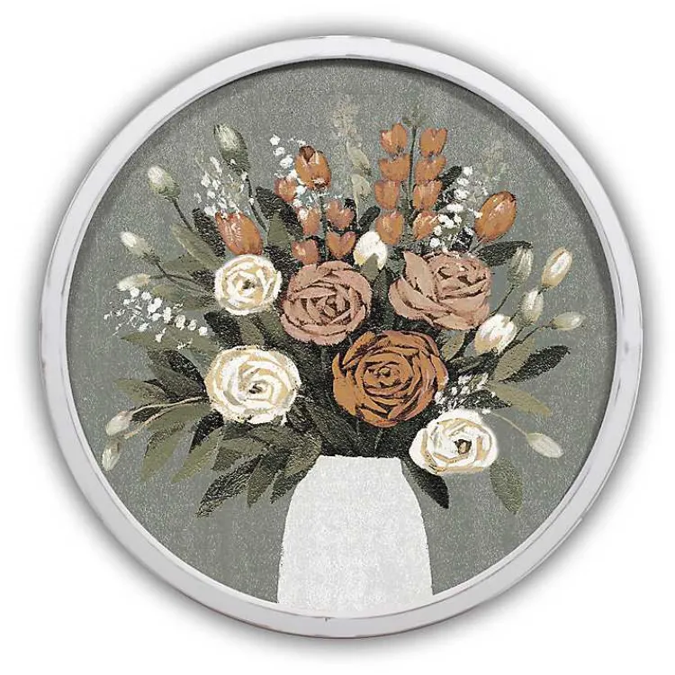 Framed Art-Kirklands Home Floral Spice Bouquet Round Framed Print White