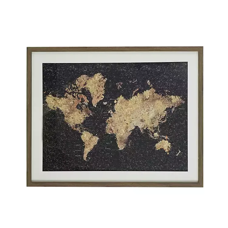 Framed Art-Kirklands Home Metallic Gold World Map Framed Art Print