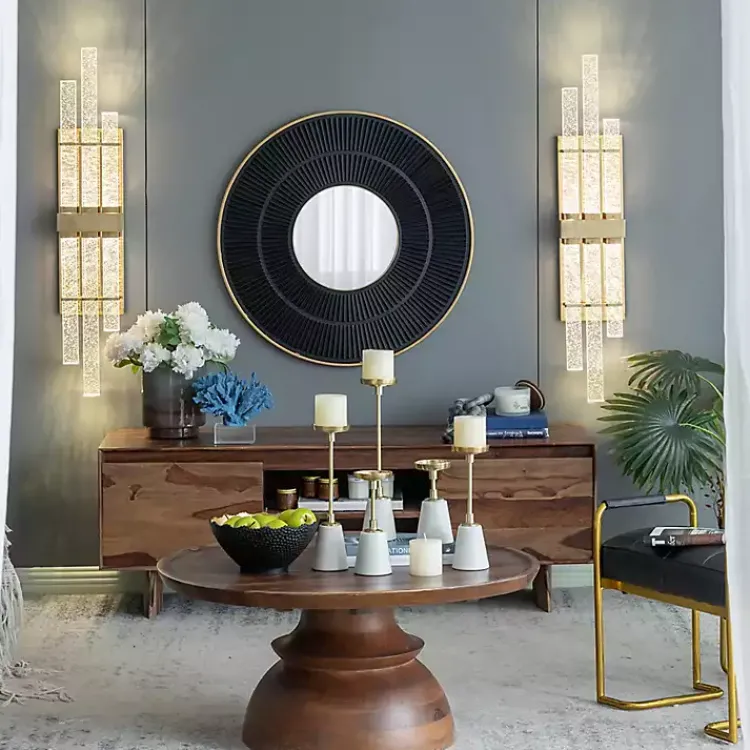 Decorative Mirrors-Kirklands Home and Gold Double Ribbed Wall Mirror Black