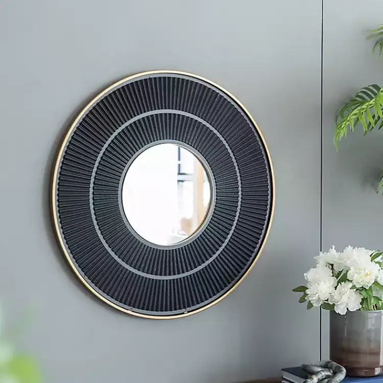 Decorative Mirrors-Kirklands Home and Gold Double Ribbed Wall Mirror Black