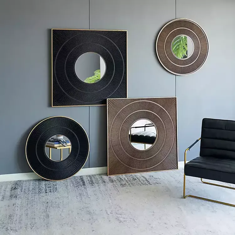 Decorative Mirrors-Kirklands Home and Gold Double Ribbed Wall Mirror Black