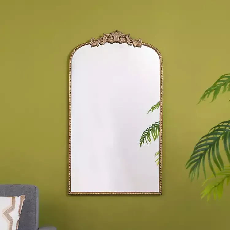 Decorative Mirrors-Kirklands Home Gold Studded Scroll Arched Mirror, 42 in.