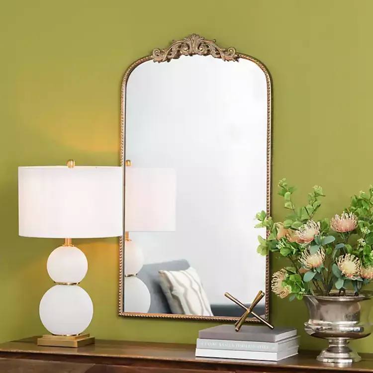 Decorative Mirrors-Kirklands Home Gold Studded Scroll Arched Mirror, 42 in.