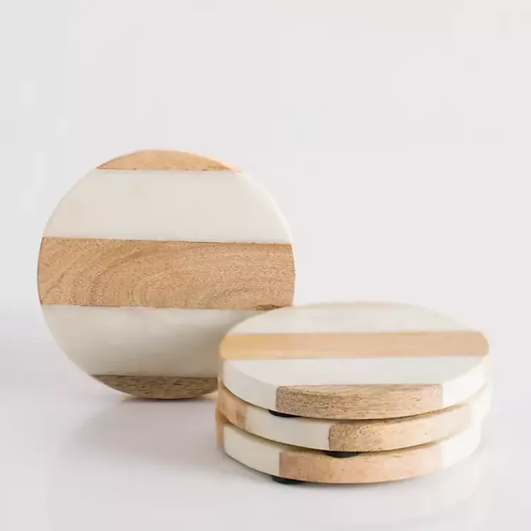 Kitchen Accessories-Kirklands Home Marble and Wood Striped Coasters, Set of 4