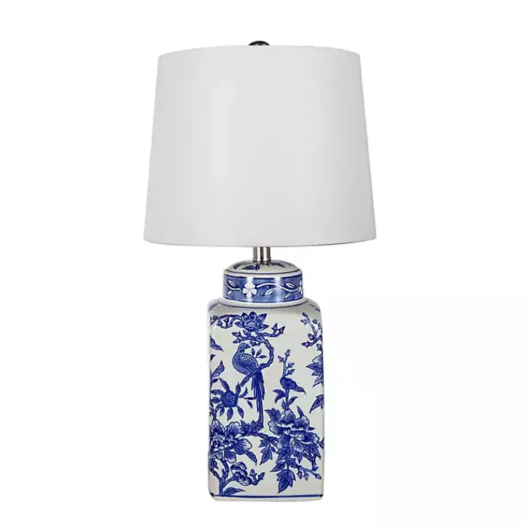 Table Lamps-Kirklands Home Blue and Bird Pattern Table Lamp White