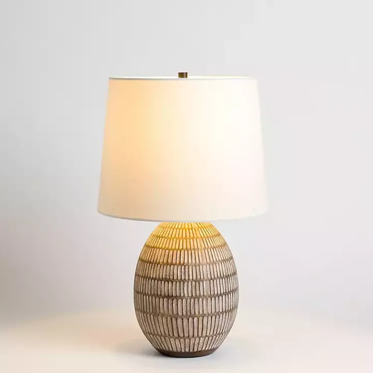 Table Lamps-Kirklands Home and White Carved Ceramic Table Lamp Brown