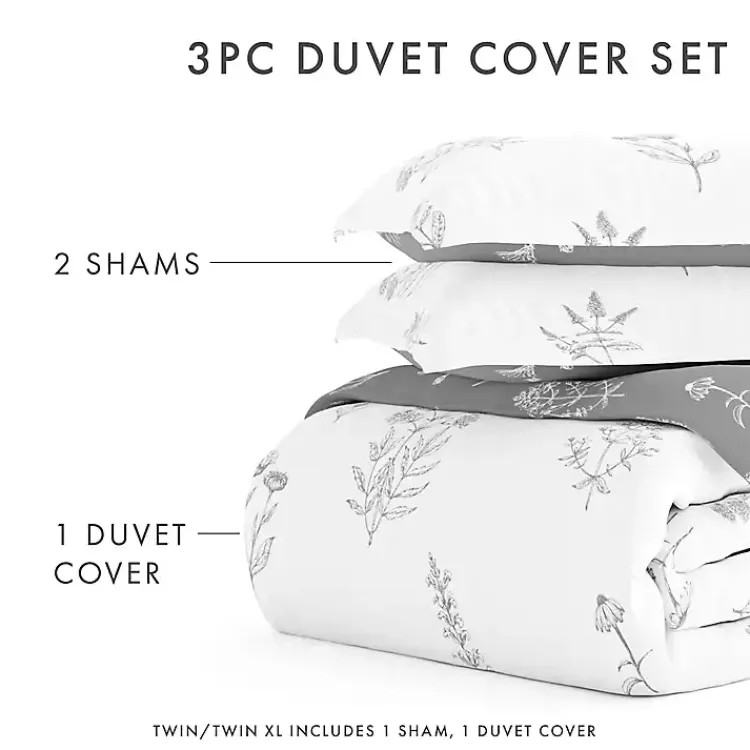 Duvets-Kirklands Home Gray Floral Reversible 2-pc. Twin Duvet Cover Set