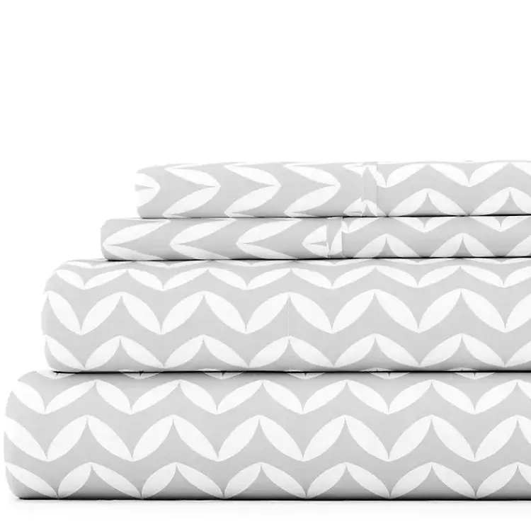Bed Sheets-Kirklands Home Gray and White Chevron 3-pc. Twin Sheet Set