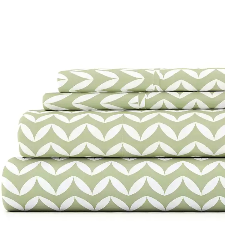 Bed Sheets-Kirklands Home Green and White Chevron 3-pc. Twin Sheet Set