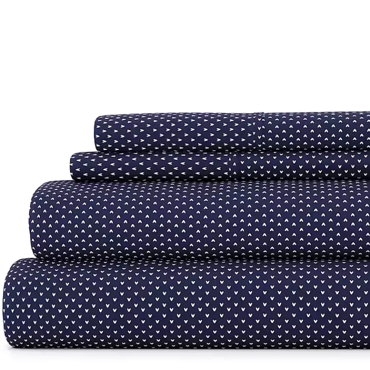 Bed Sheets-Kirklands Home Navy Tiny Hearts 3-pc. Twin Sheet Set Blue