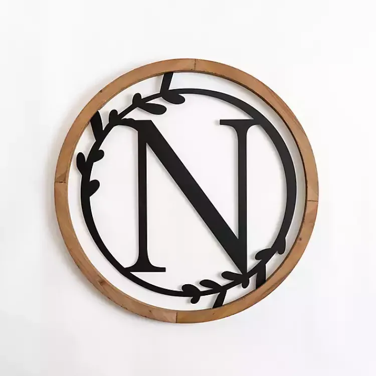 Monogram Wall Decor-Kirklands Home Wood and Metal Laurel N Plaque