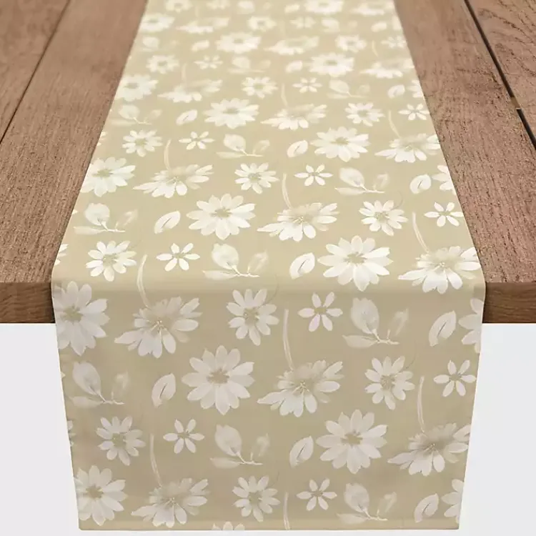 Table Linens-Kirklands Home Tan and White Wildflower Table Runner, 72 in.