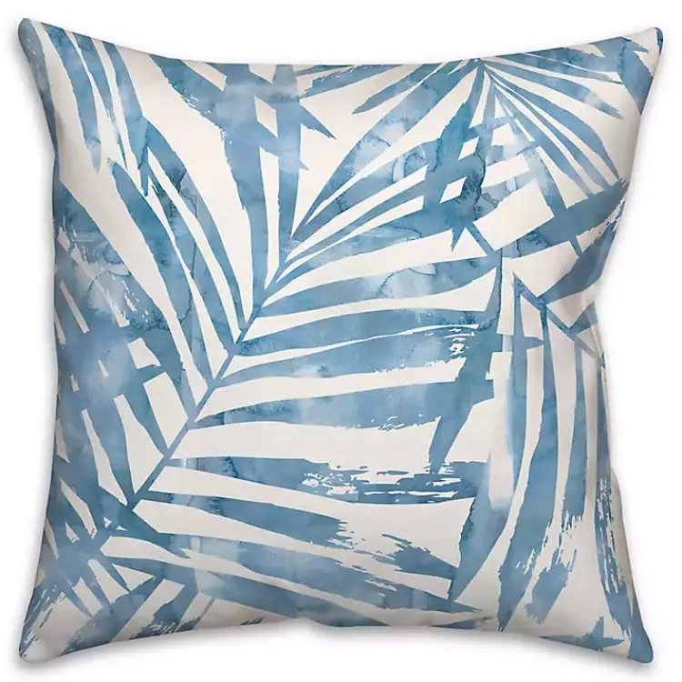 Outdoor Cushions & Pillows-Kirklands Home Blue Watercolor Leaf Outdoor Throw Pillow