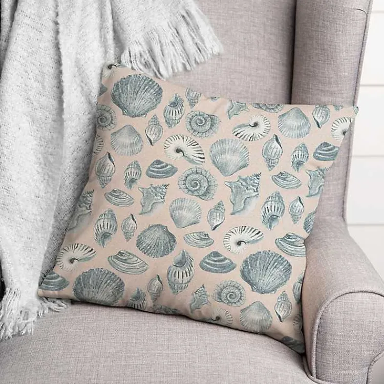 Outdoor Cushions & Pillows-Kirklands Home Blue Seashell Outdoor Throw Pillow