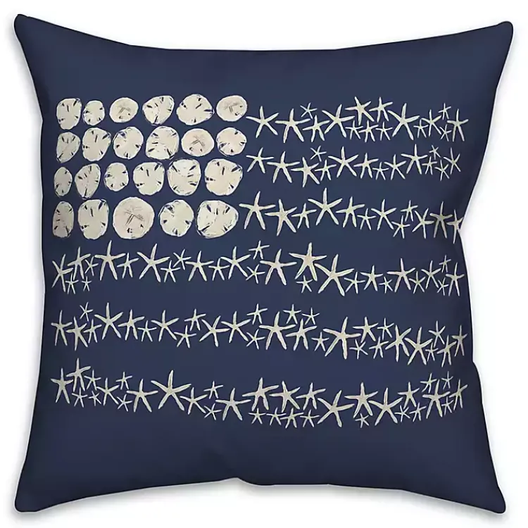 Outdoor Cushions & Pillows-Kirklands Home Navy Sand Dollar and Starfish Outdoor Throw Pillow
