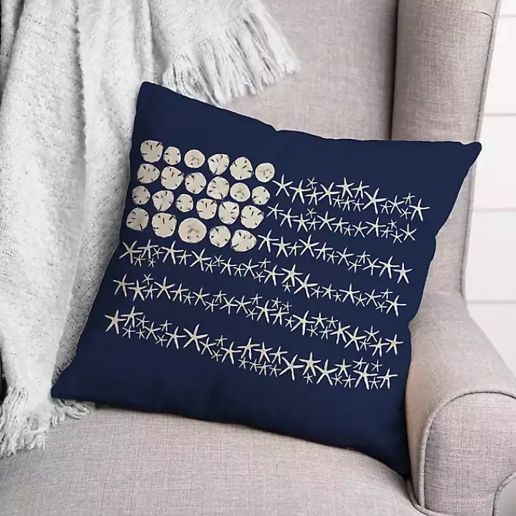 Outdoor Cushions & Pillows-Kirklands Home Navy Sand Dollar and Starfish Outdoor Throw Pillow