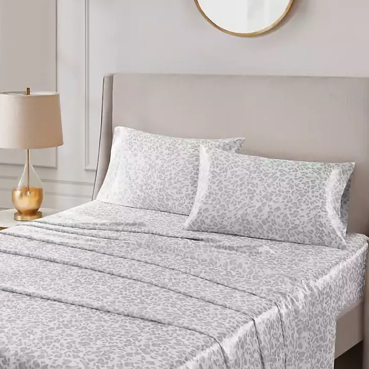 Bed Sheets-Kirklands Home Gray Leopard Satin Standard 2-pc. Pillow Case Set