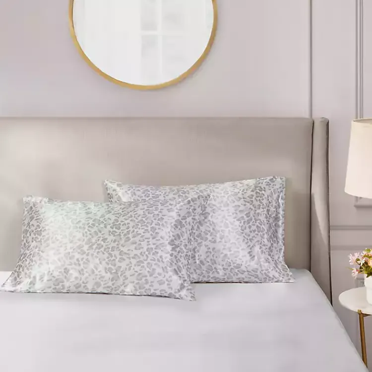 Bed Sheets-Kirklands Home Gray Leopard Satin Standard 2-pc. Pillow Case Set