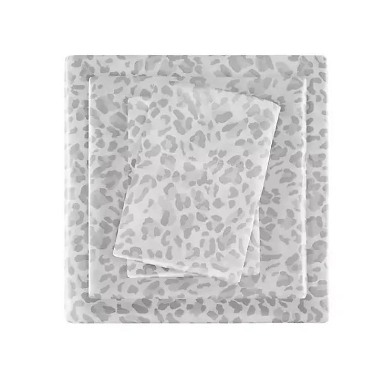 Bed Sheets-Kirklands Home Gray Leopard Print Satin 4-pc. King Sheet Set