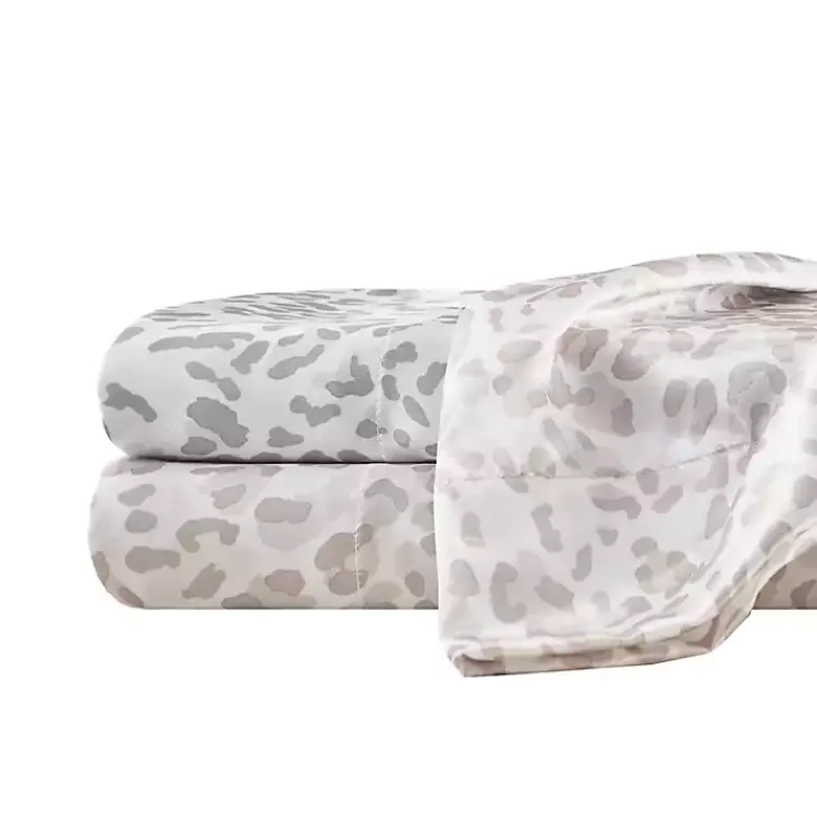 Bed Sheets-Kirklands Home Gray Leopard Print Satin 3-pc. Twin Sheet Set