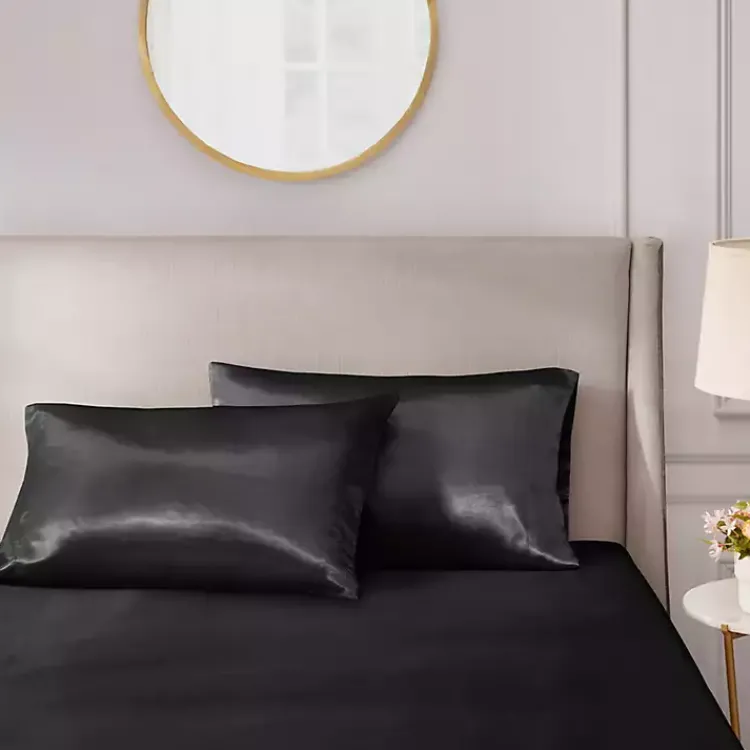 Bed Sheets-Kirklands Home Satin Standard 2-pc. Pillow Case Set Black