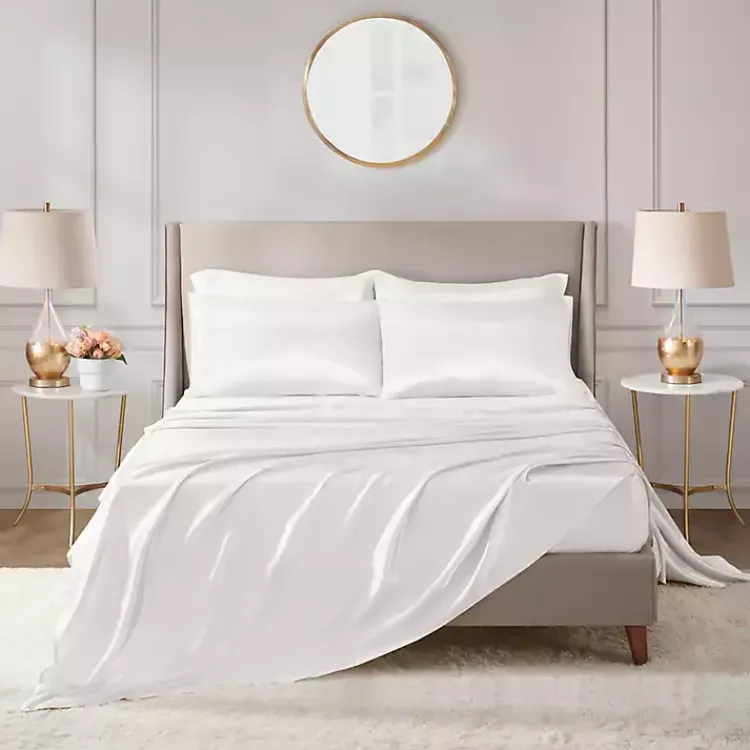 Bed Sheets-Kirklands Home Satin 6-pc. Full Sheet Set White
