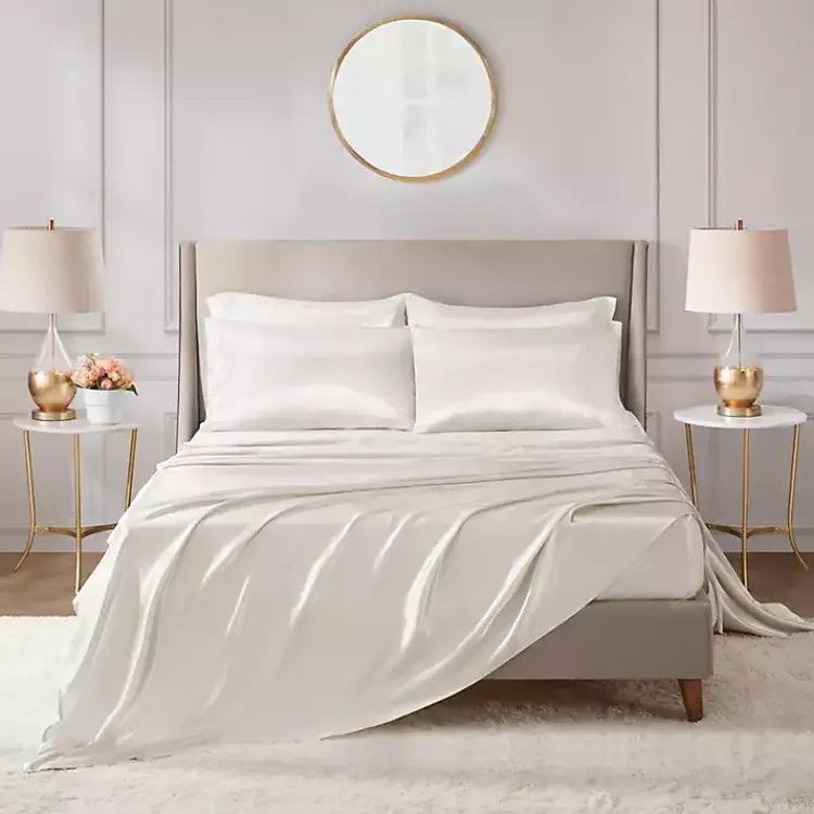Bed Sheets-Kirklands Home Satin 6-pc. Full Sheet Set Ivory