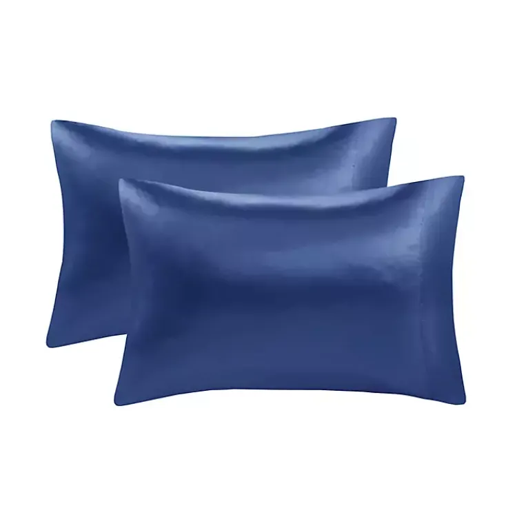 Bed Sheets-Kirklands Home Navy Satin 6-pc. Queen Sheet Set Blue