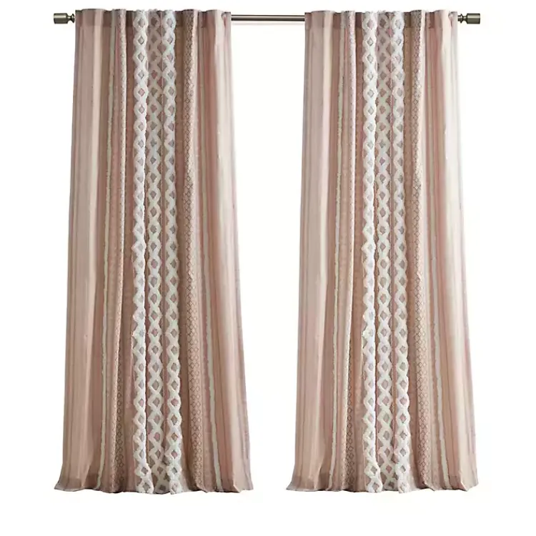 Curtains & Drapes-Kirklands Home Blush Chenille Stripe Curtain Panel, 84 in. Pink