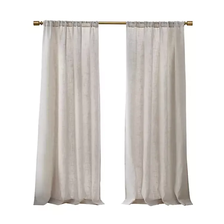 Curtains & Drapes-Kirklands Home Neutral Linen Blend Curtain Panel Set, 84 in Tan