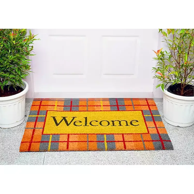 Doormats-Kirklands Home Plaid Welcome Fall Coir Doormat