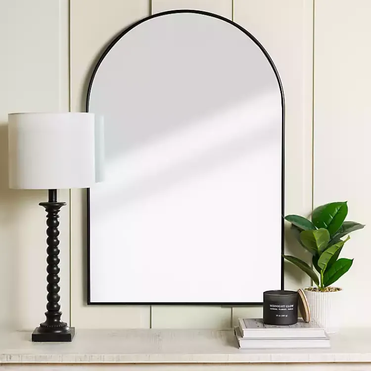 Framed Mirrors-Kirklands Home Nouveau Linear Arch Mirror Black