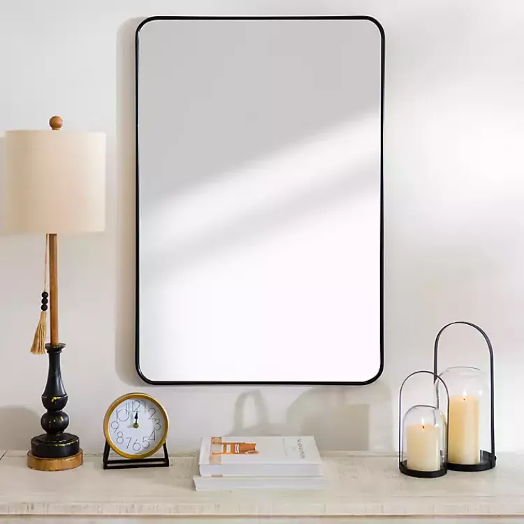 Framed Mirrors-Kirklands Home Nouveau Linear Curved Corner Mirror Black