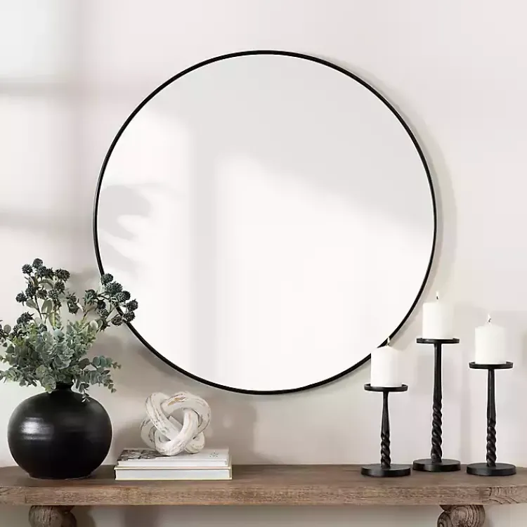 Framed Mirrors-Kirklands Home Nouveau Linear Round Mirror Black