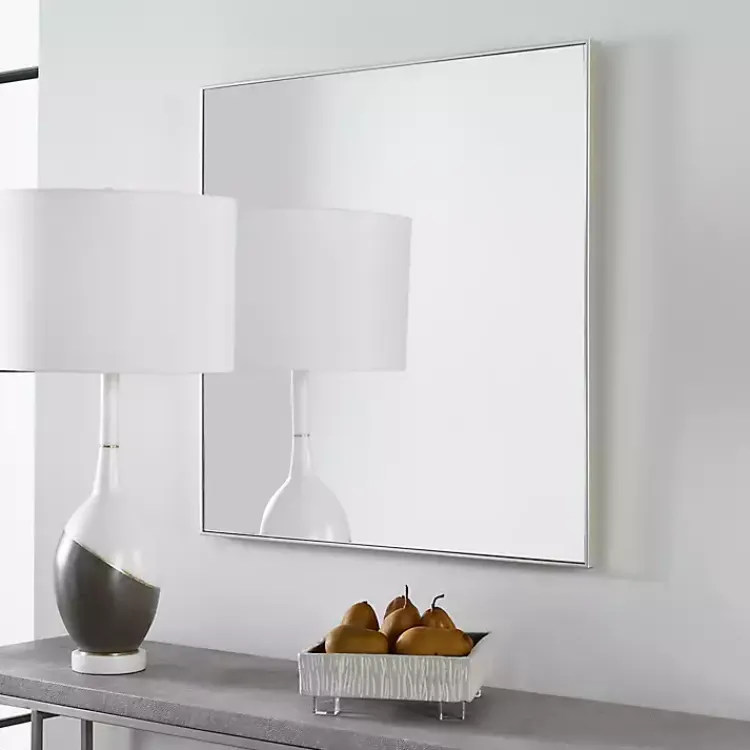 Decorative Mirrors-Kirklands Home Brushed Metal Square Framed Mirror Silver