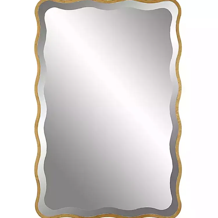 Decorative Mirrors-Kirklands Home Gold Wood Wavy Frame Beveled Wall Mirror