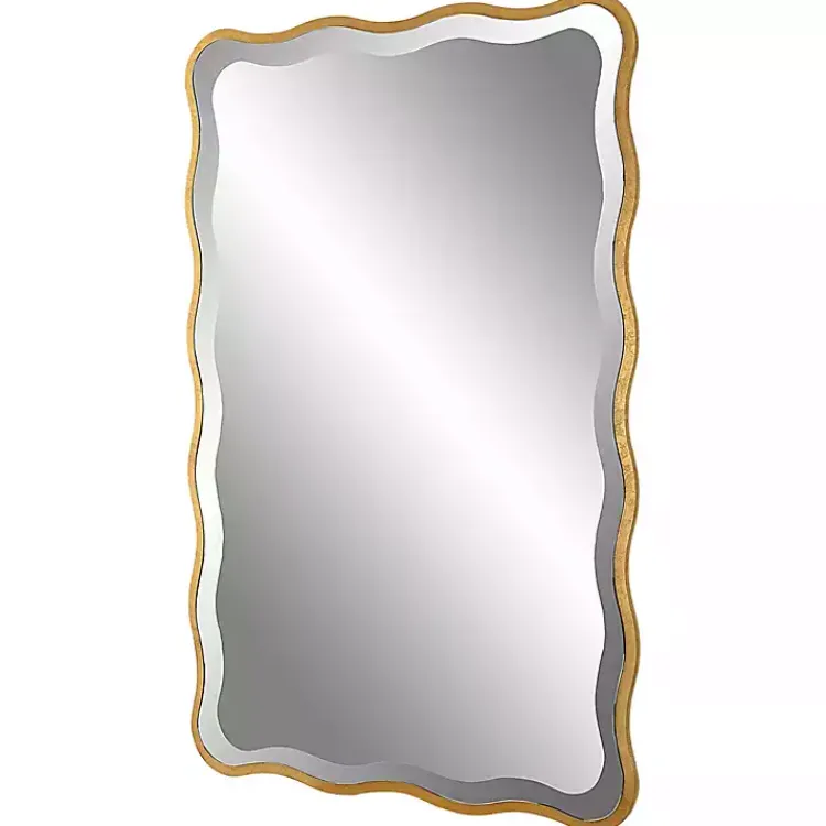 Decorative Mirrors-Kirklands Home Gold Wood Wavy Frame Beveled Wall Mirror