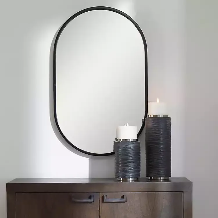 Decorative Mirrors-Kirklands Home Satin Iron Oval Framed Wall Mirror Black