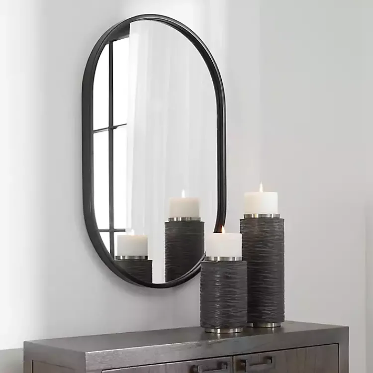 Decorative Mirrors-Kirklands Home Satin Iron Oval Framed Wall Mirror Black