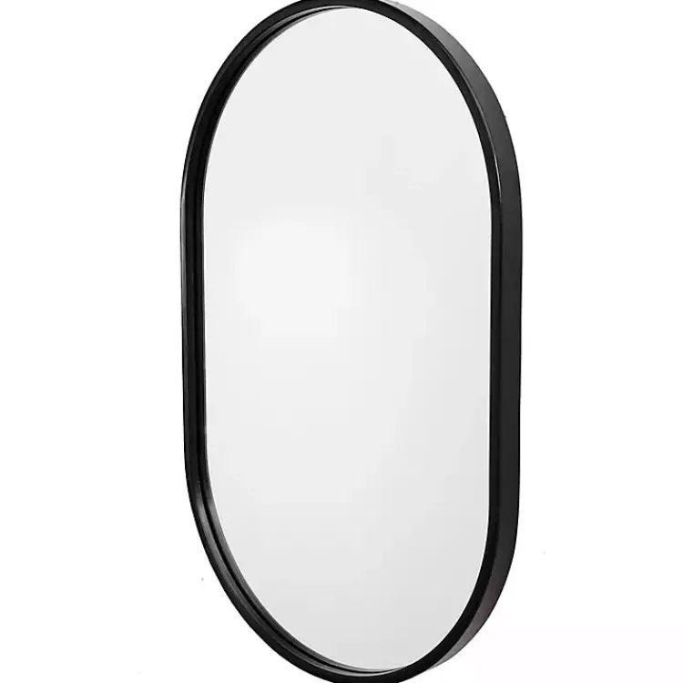 Decorative Mirrors-Kirklands Home Satin Iron Oval Framed Wall Mirror Black
