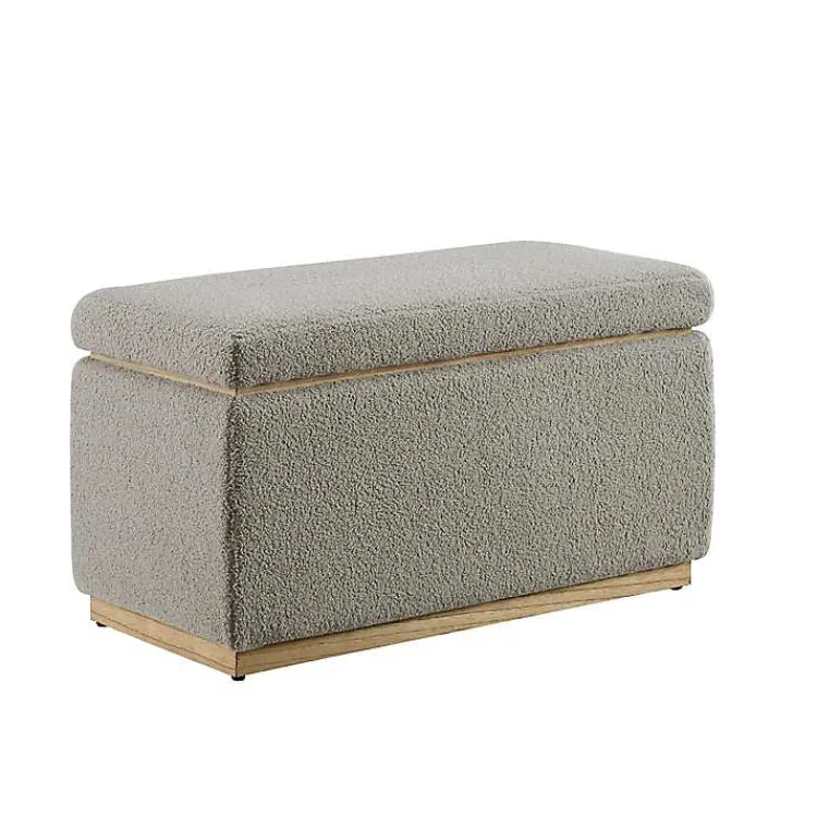 Benches & Ottomans-Kirklands Home Greige Sherpa & Pine Rectangle Storage Ottoman