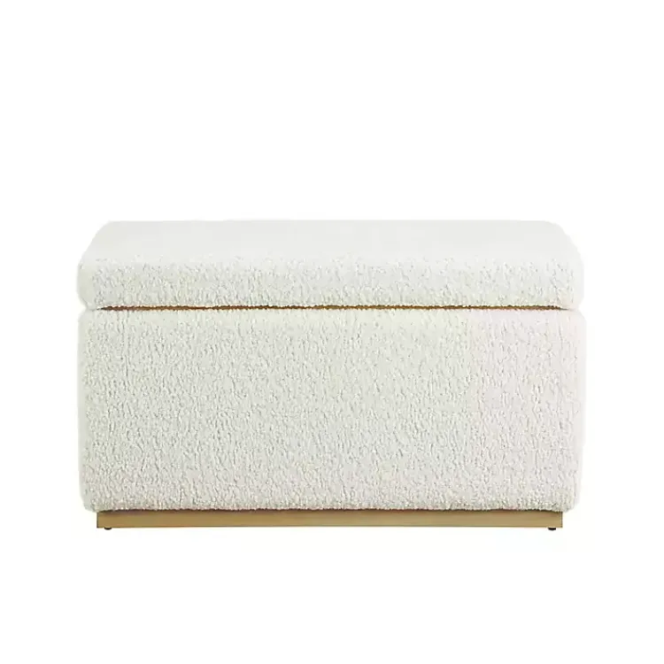 Benches & Ottomans-Kirklands Home Ivory Sherpa & Pine Rectangle Storage Ottoman