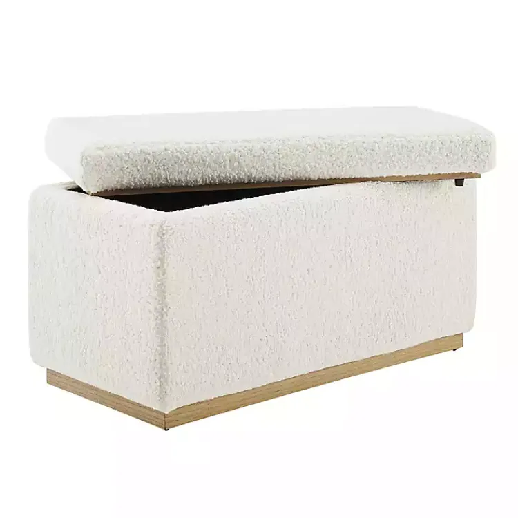 Benches & Ottomans-Kirklands Home Ivory Sherpa & Pine Rectangle Storage Ottoman