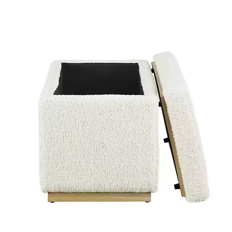 Benches & Ottomans-Kirklands Home Ivory Sherpa & Pine Rectangle Storage Ottoman