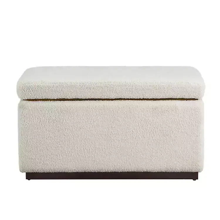 Benches & Ottomans-Kirklands Home Ivory Sherpa & Walnut Rectangle Storage Ottoman