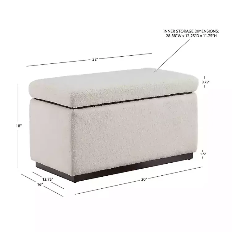 Benches & Ottomans-Kirklands Home Ivory Sherpa & Walnut Rectangle Storage Ottoman