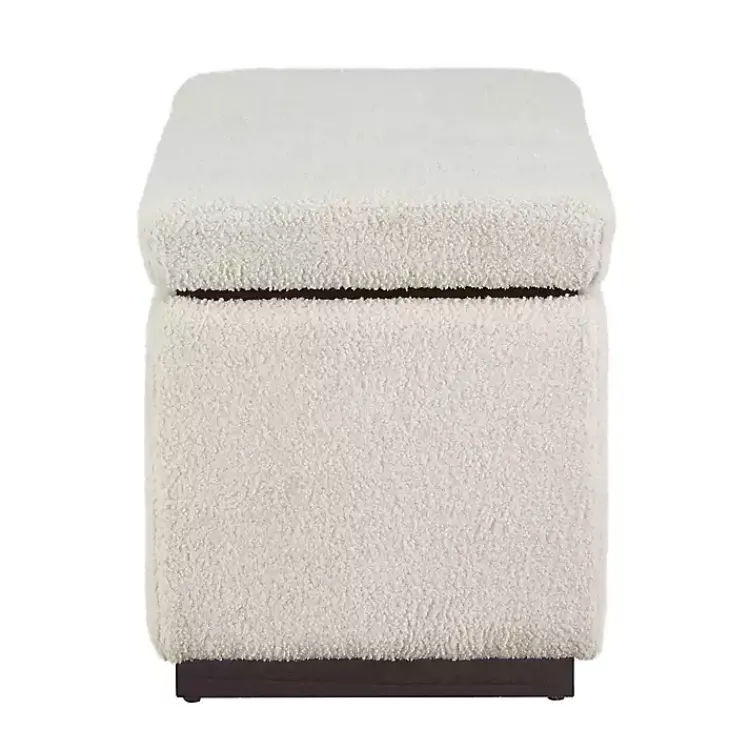 Benches & Ottomans-Kirklands Home Ivory Sherpa & Walnut Rectangle Storage Ottoman