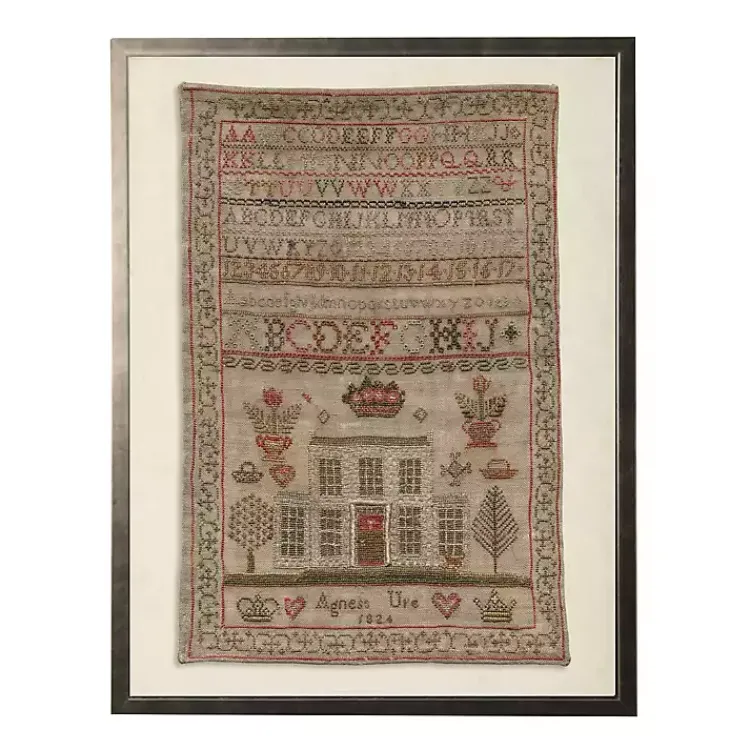 Framed Art-Kirklands Home Antique Alphabet Sampler Framed Wall Art White